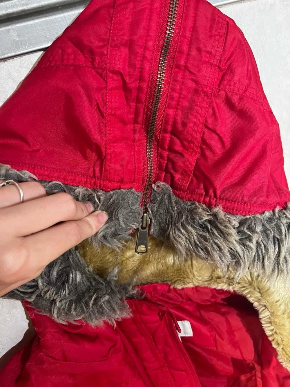 Cato Bright Red Hooded Puffer Jacket with Faux-Fur Trim